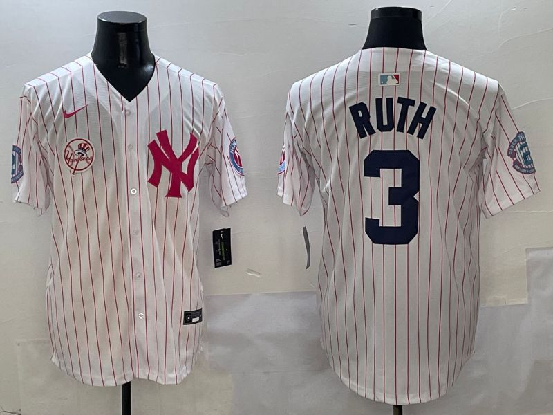 Men New York Yankees 3 Ruth White Stripe Jointly Name Nike 2025 MLB Jersey style 7